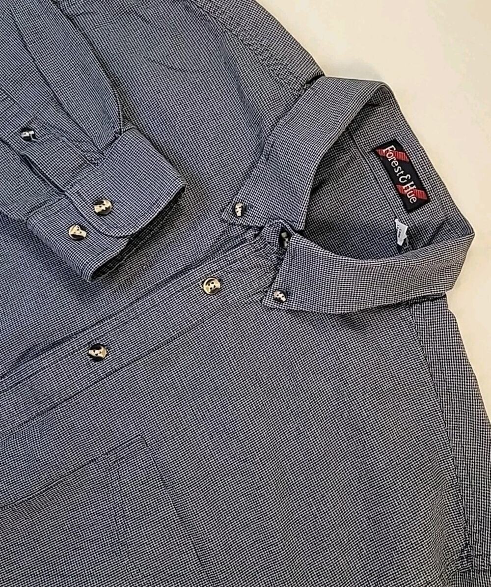Forest & Hue Unisex Cotton Blue Houndstooth Long Sleeve Button-Up Shirt M